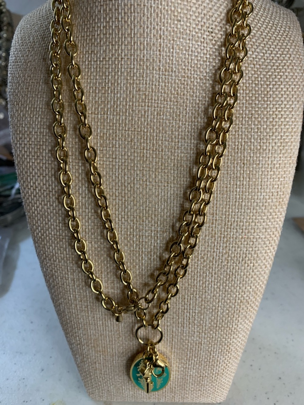 Plunder Gold-Tone Layered Chain Necklace with Turquoise Charm.Set of 2